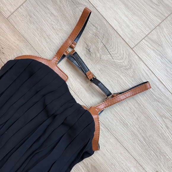AKIRA Black Pleated Leather Strap Dress - Picture 4 of 6